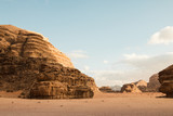 Fototapeta  - Nice view sand and big rocks in Wadi Rum desert in Jordan