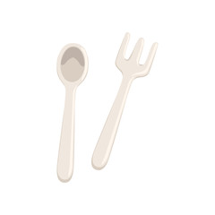 Sticker - Used plastic fork and spoon, recycling garbage concept, utilize waste vector Illustration on a white background