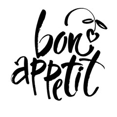 Wall Mural - bon appetit card. hand drawn lettering background. ink illustration. modern brush calligraphy. isola