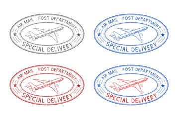 Wall Mural - Air mail oval postmarks. Colored set