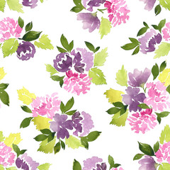 Wall Mural - Dahlia flowers bouquets. Seamless watercolor floral pattern