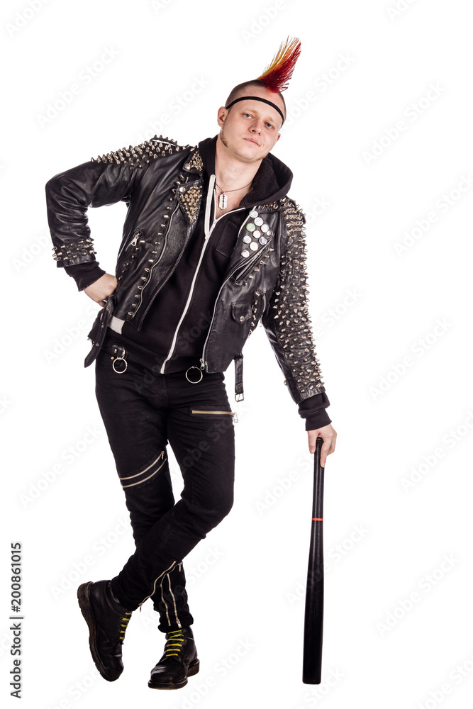 Portrait of punk rocker with Mohawk hairstyle on a white background ...