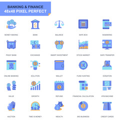 Leinwandbilder - Simple Set Banking and Finance Flat Icons for Website and Mobile Apps. Contains such Icons as Balance, E-Banking, Auction, Financial Growth. 48x48 Pixel Perfect. Editable Stroke. Vector illustration.