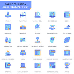 Poster - Simple Set Education and Knowledge Flat Icons for Website and Mobile Apps. Contains such Icons as Online Course, University, Studying, Book. 48x48 Pixel Perfect. Editable Stroke. Vector illustration.