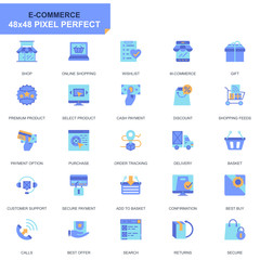 Poster - Simple Set E-Commerce and Shopping Flat Icons for Website and Mobile Apps. Contains such Icons as Delivery, Payment, Basket, Customer, Shop. 48x48 Pixel Perfect. Editable Stroke. Vector illustration.