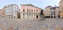 Panoramic Image Of Jewish Square (German: Judenplatz) With The Lessing Monument In Vienna, Austria