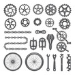 Gears, chains, wheels and other different parts of bicycle