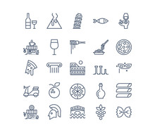 Food And Culture Of Italy.  Line Vector Icon Set