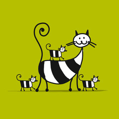 Poster - Mother cat with kittens, sketch for your design