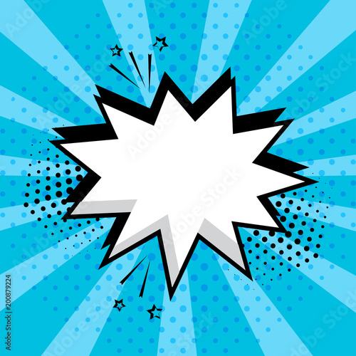 White Empty Speech Comic Bubble With Stars And Dots On Blue