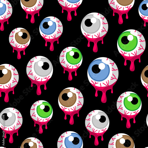 Seamless Pattern With The Bloody Zombie Or Alien Eyeballs Fun