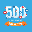 500 followers, social sites post, greeting card vector illustration