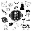 Set of black grill and BBQ symbols and labels