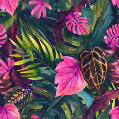 Wall Mural - Water color tropical floral painting seamless pattern.