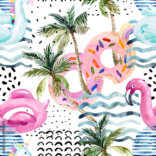 plywak-flamingo-w-kolorze-wody-paczek-lilo-plywajacy-na-tle-lat-90-xx-wieku