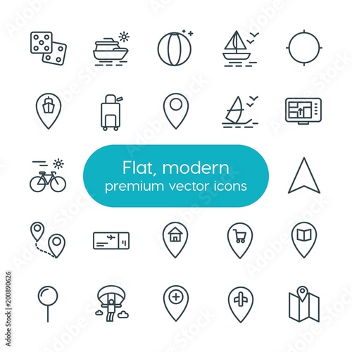Modern Simple Set of location, travel Vector outline Icons плакат