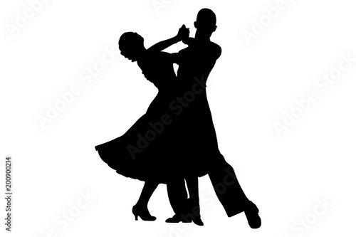 Couple Dancers Black Silhouette On Competition In Ballroom