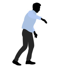 Sticker - vector, isolated silhouette in colored clothes guy dancing dance