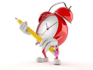 Wall Mural - Alarm clock character holding pencil