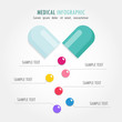 Greeen capsule and colorful pills medical infographic.