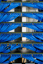 LAN Cable Wiring And Networking In The Network Or Server Rack In The Data Center.