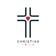 Christian Cross true belief in God vector symbol, Christianity religion icon.