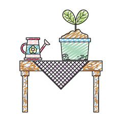 Sticker - doodle watering cand and plant in the dining table