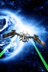 Wall Mural - spaceship fighter open fire