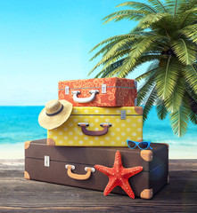 Wall Mural - Ready for summer vacation, travel background 3D Rendering