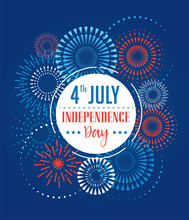 4th Of July, American Independence Day Celebration Background With Fireworks, Banners, Ribbons And Color Splashes