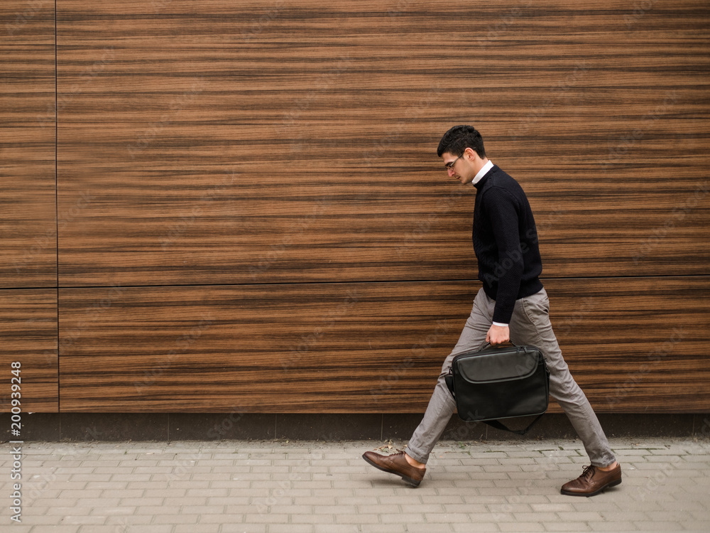 boring everyday work routine. business man walking in the city his head ...