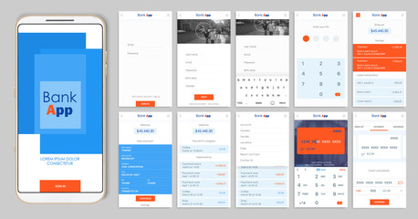 Wall Mural - design of the mobile app ui, ux. a set of gui screens for mobile banking