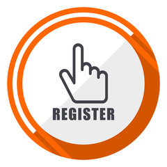 Poster - Register flat design orange round vector icon in eps 10