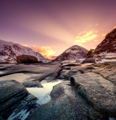 Wall Mural - seascape during sunrise. beautiful natural landscape on the seashore