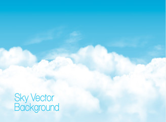 Aufkleber - Blue sky background with white  transparent clouds. Vector background.