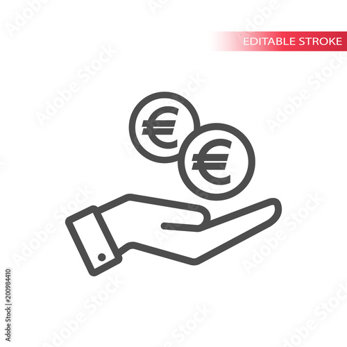 Fotografía Outline flat icon of euro coins falling in hand