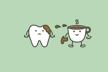 Wall Mural - teeth are smudged from coffee, plaque and yellow tooth concept