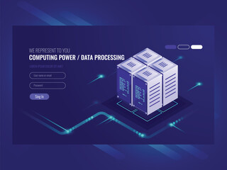 Wall Mural - blockchain server concept, quantum computer, server room, database, information storage and processi