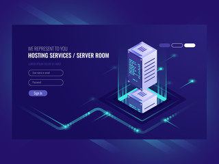 Wall Mural - hosting services, data center, server server room, template of page on information technologies them
