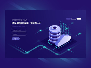 Wall Mural - big data flow processing concept, cloud database, isometric vector, web hosting and server room icon