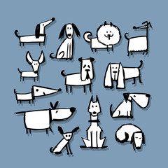 Wall Mural - Funny dogs collection, sketch for your design