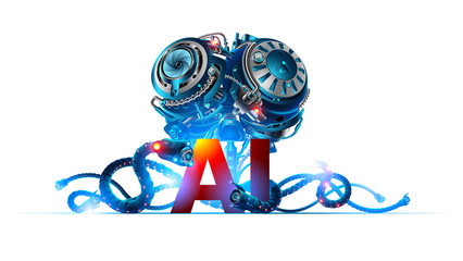 Leinwandbilder - Banner about artificial intelligence or robotics brain with letters ai. Machine learning technology. Future concept background