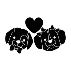 Canvas Print - cute dogs heads couple lovers with hearts characters vector illustration design