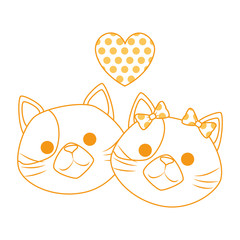 Poster - cute cats mascots head with hearts characters vector illustration design