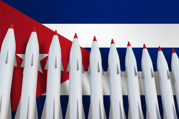 Missiles in a row and flag of Cuba