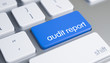 Audit Report - Text on Blue Keyboard Keypad. 3D.