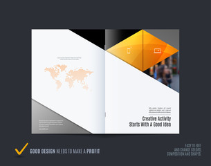 Wall Mural - Abstract colourful yellow brochure in material design paper cut style, modern catalog, centerfold cover