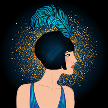 Art Deco Vintage Invitation Template Design With Illustration Of Flapper Girl. 