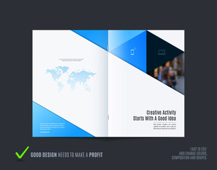 Wall Mural - Abstract colourful blue brochure in material design paper cut style, modern catalog, centerfold cover