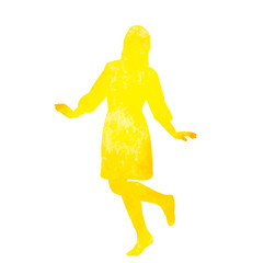 Canvas Print - vector, isolated, yellow watercolor silhouette of a dancing girl